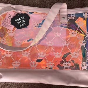 Juicy Couture Pink Iridescent Crown Print Beach Tote